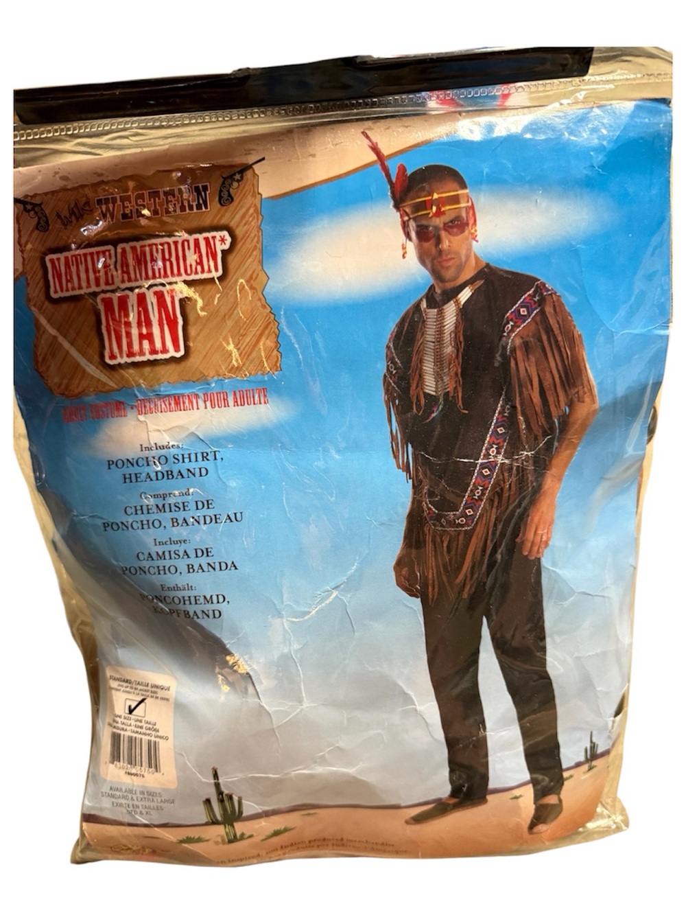 Halloween Costume Men's Native American Fringe Poncho Shirt and Headband Indian